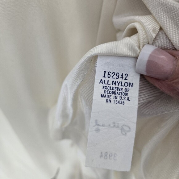 VTG Gilead Peignor Robe Sz L Ivory Satin Lace Accents High Neck Button - Picture 10 of 14